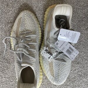 Yeezy Cream and Gray Knit Sneakers